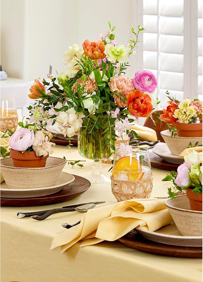 Solino Home Linen Tablecloth 52 x 52 Inch - 100% Pure Linen Golden Straw Square Tablecloth - Fete, Machine Washable Table Throw