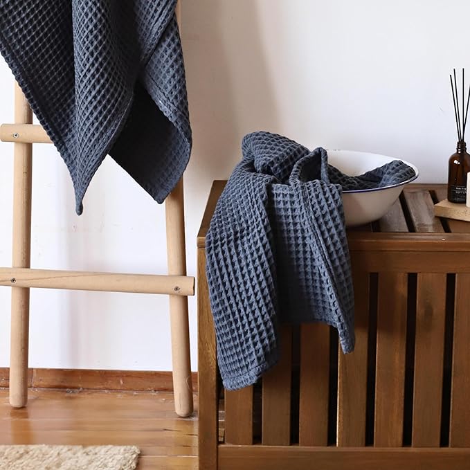 Premium Waffle Hand Towels Pack of 4 Extra Large 20x35 inch - 100% Turkish Cotton, Waffle Weave, Quick Dry, Lint Free, Super Absorbent Hand Bath Towel (Anthracite, Set of 4 Hand Towels)