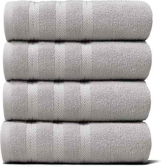 Hearth & Harbor Luxury Hand Towels - 100% Ring Spun Cotton Hand Towels for Bathroom, Shower, Spa, Soft & Absorbent Towels, 4 Piece Set, Light Gray