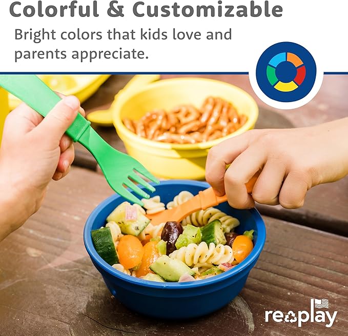 Re-Play Toddler Forks and Spoons Set - 6x6 Utensils Set for Kids - Dishwasher and Microwave Safe - Made in USA - Set of 12-5.8" x 1.2" x 0.2" - Meadow