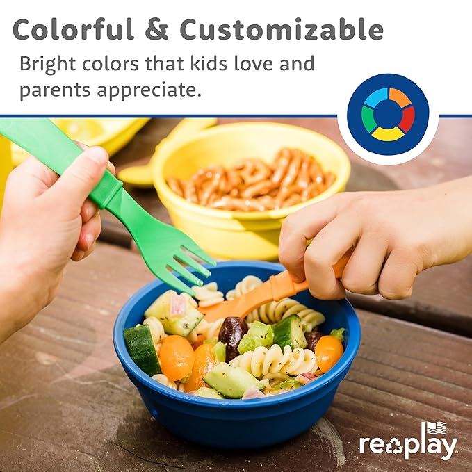 Re-Play Toddler Forks and Spoons Set - 4x4 Utensils for Kids with Case - Dishwasher and Microwave Safe - Made in USA - Pack of 8-5.8" x 1.2" x 0.2" - Blossom