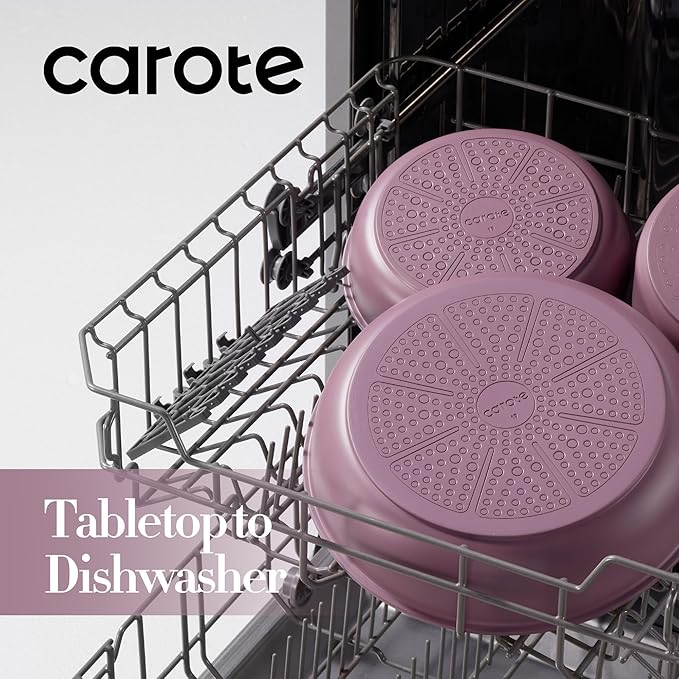 CAROTE 5pcs Pots and Pans Set, Nonstick Cookware Set Detachable Handle,kitchen essentials,RV kitchen pot and pan,Induction Cookware,Oven Safe,PFOA PFOS FREE,Purple