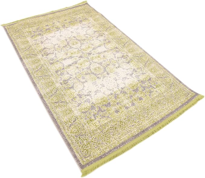 Modern Carved Vintage 3 feet by 5 feet (3' x 5') Arcadia Light Green Contemporary Area Rug