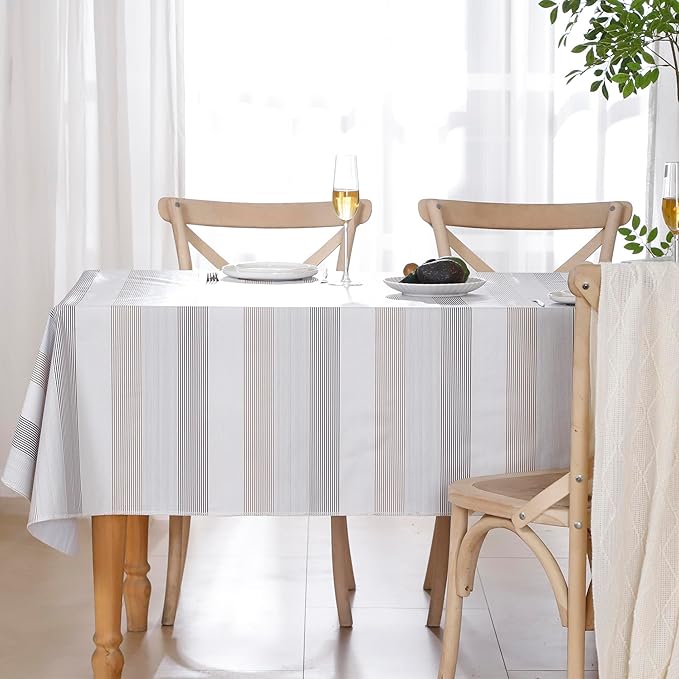 Walrus Heavy Duty Vinyl Tablecloth with Flannel Backing Waterproof Oil-Proof Plastic Table Cloth Stain-Resistant Wipeable Rectangle or Square Table Cover for Indoor and Outdoor (Line,54x54 Inch)