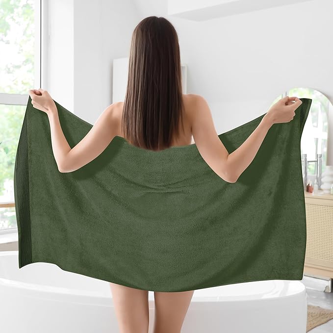 Belizzi Home Cotton 2 Pack Oversized Bath Sheet 35 x 70, Large Bath Sheet, Ultra Absorbent, Compact, Eco-Friendly and 100% Recyclable, Quick Drying and Lightweight Towel - Olive Green