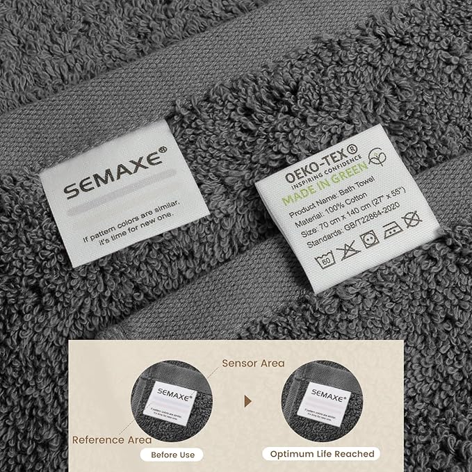 SEMAXE 4-Pack Luxury Bath Towels for Bathroom, 100% Cotton, Soft, Absorbent, and Quick-Drying, 55"x27", Yellow & Grey, Perfect for Hotels, Gyms, and Spas