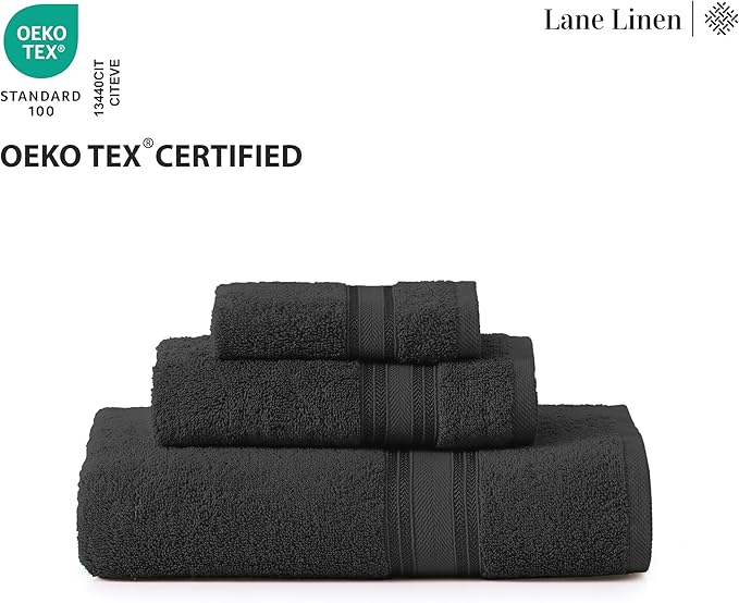 LANE LINEN 12 Pack Premium Towels for Bathroom – 100% Cotton, Zero Twist, 4 Bath, 4 Hand Towel & 4 Wash Cloths, Highly Absorbent, Remains Soft After Wash, Hotel & Spa Quality – Black