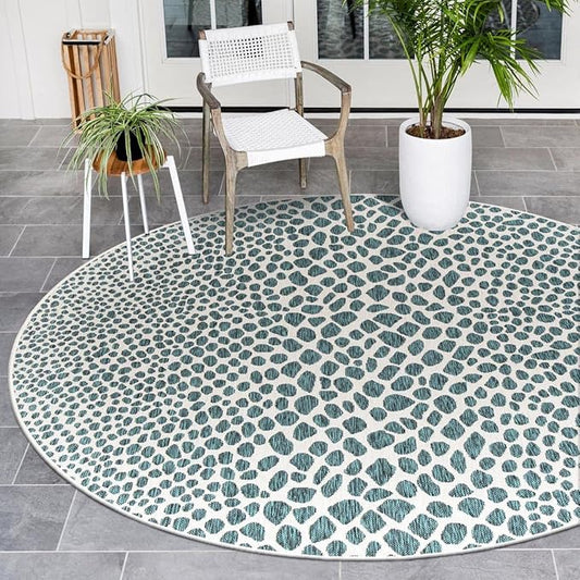 Unique Loom Jill Zarin Jill Zarin Outdoor Collection Area Rug - Cape Town (10' 8" Round, Teal/Ivory)