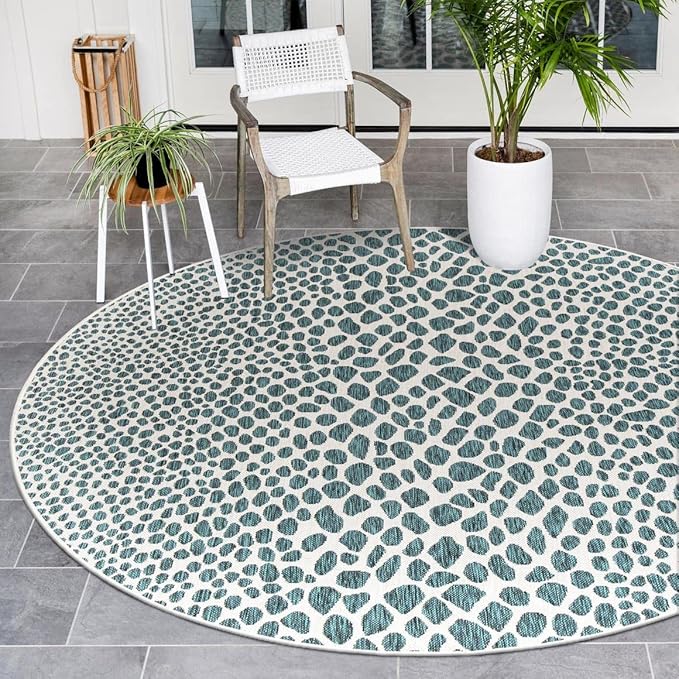Unique Loom Jill Zarin Outdoor Collection Area Rug - Cape Town (13' Round, Teal/ Ivory)