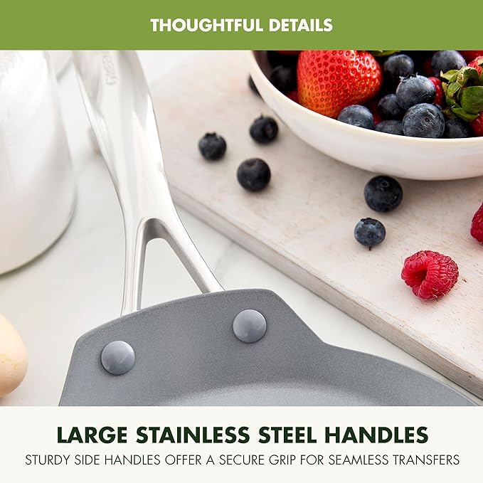 GreenPan Valencia Pro 9.5" Nonstick Crepe Pan, PFAS-Free Ceramic Flat Pancake Skillet, Induction Ready Cookware, Hard Anodized, Dishwasher & Oven Safe, Gray