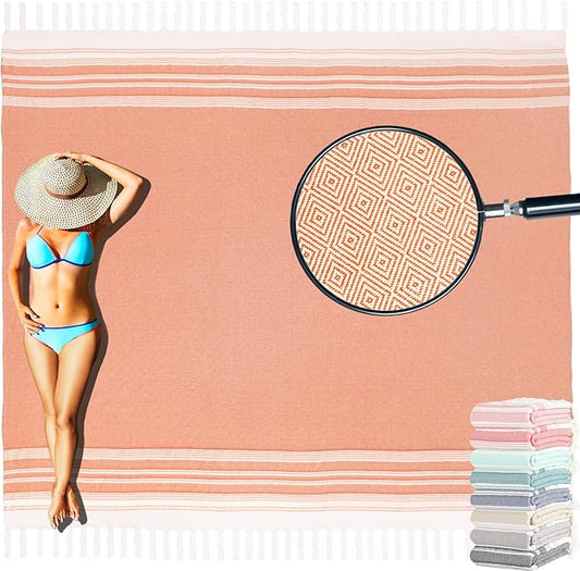 Oversized Turkish Beach Towel Blanket Cotton Giant XL Sandproof Towels Huge Linen XXL Extra Large Big Throw Quilt Blankets for Adults Cloud Travel Camping Glamping Accessories Essentials