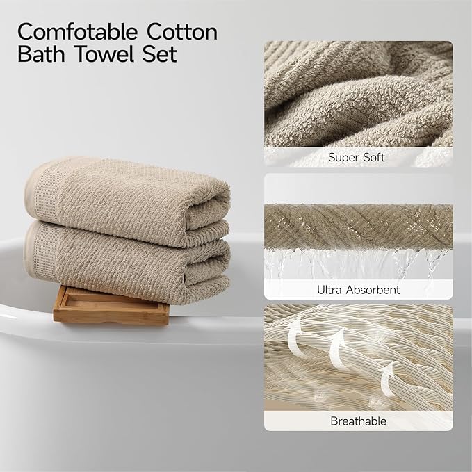 REDKISS 8-Piece Premium Towel Set, 2 Bath Towels, 2 Hand Towels, 4 Washcloths, 100% Cotton, Quick Dry, Highly Absorbent Towels for Bathroom, Gym, Hotel, Spa, Dark Coffee