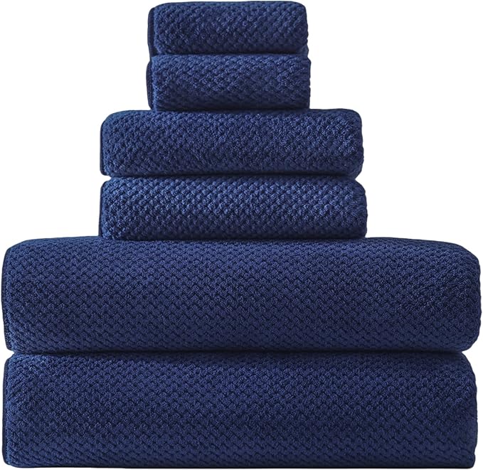 30x60 Inches Extra Large Bath Towels Set Super Soft Absorbent Luxury Microfiber Towels for Bathroom (Navy Blue, 6PCS)