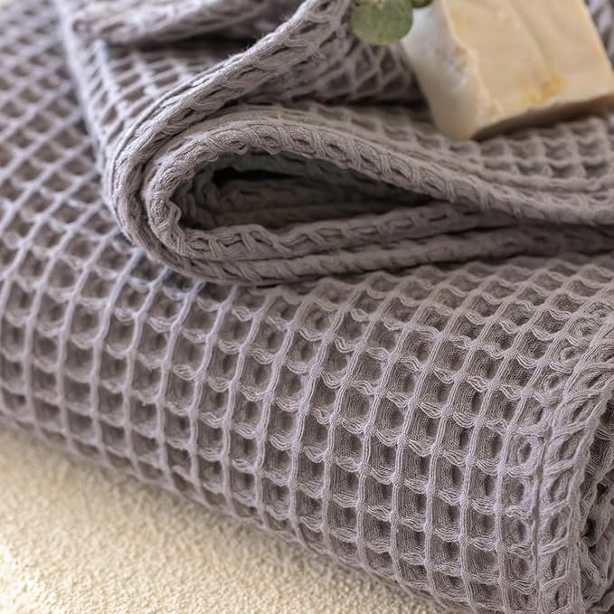 Premium Waffle Bath Towels Pack of 2 Extra Large 35x71 inch - 100% Turkish Cotton, Waffle Weave, Quick Dry, Lint Free, Oversized, Thin Bath Sheet Towel (Gray, Set of 2 Bath Towels)