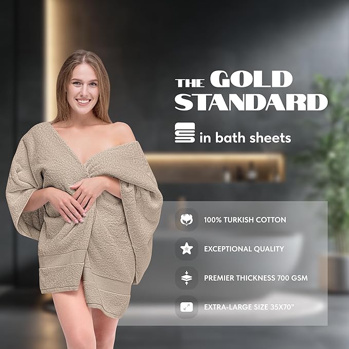 White Classic Luxury Soft Bath Sheet Towels - 650 GSM Cotton Luxury Bath Towels Extra Large 35x70 | Highly Absorbent and Quick Dry | Hotel Collection Extra Large Bath Towels Oversized, Taupe, 2 Pack