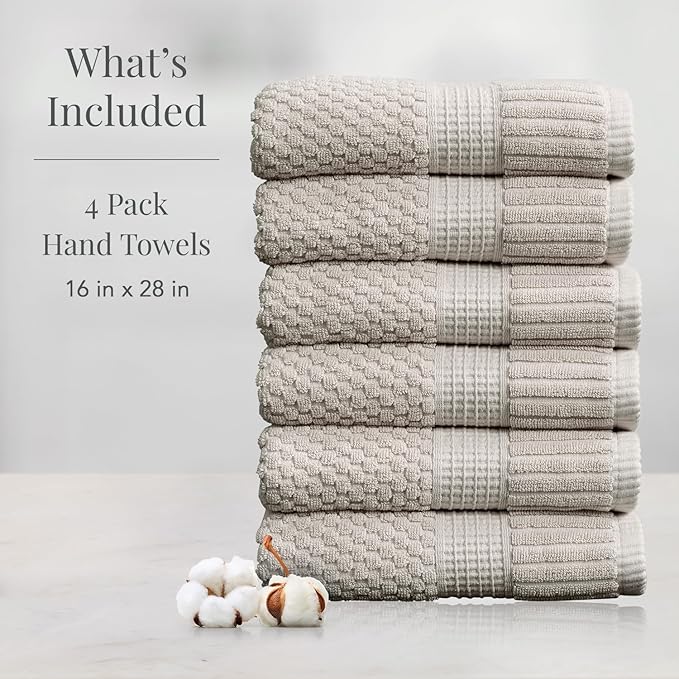 NY Loft 100% Cotton Hand Towel 6 Pack | Super Soft & Absorbent Quick-Dry Hand Towels 16" x 28" |Textured and Durable Cotton | Trinity Collection (6 Pack Hand Towel, Quiet Grey)