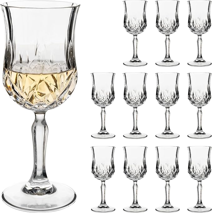 Wine Glasses Set of 12, 7.5Oz Crystal Clear Cordial Glasses with Stem, Vintage Embossed Cordial Glasses, Goblet Glassware for Wine, Whiskey, Liqueur, Perfect for Party, Wedding, Anniversary