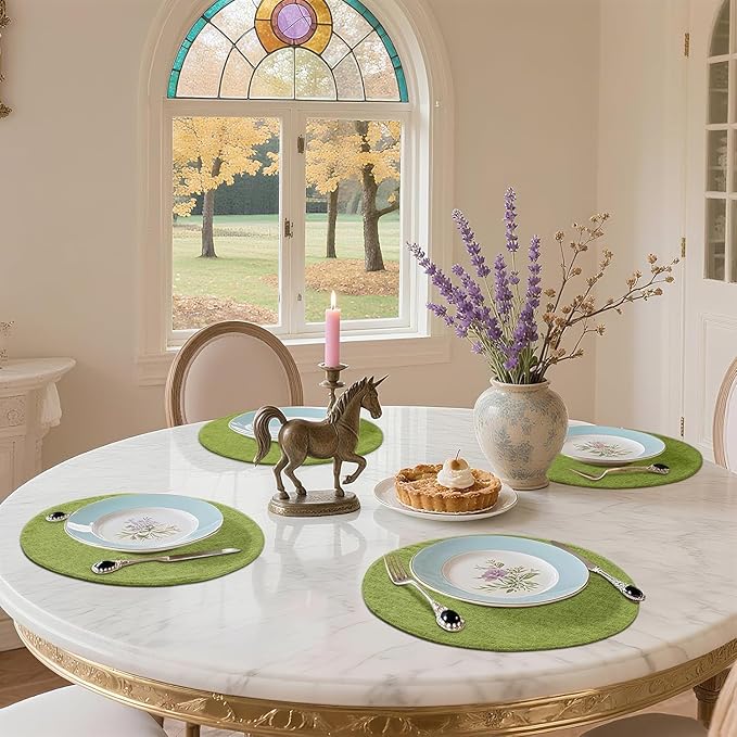 homing 15 Inch Round Cloth Placemats Set of 4, Cotton Linen Blend Washable Table Mats, Farmhouse Dining Place Mats for Indoors & Outdoors, Easy to Clean, Grass Green
