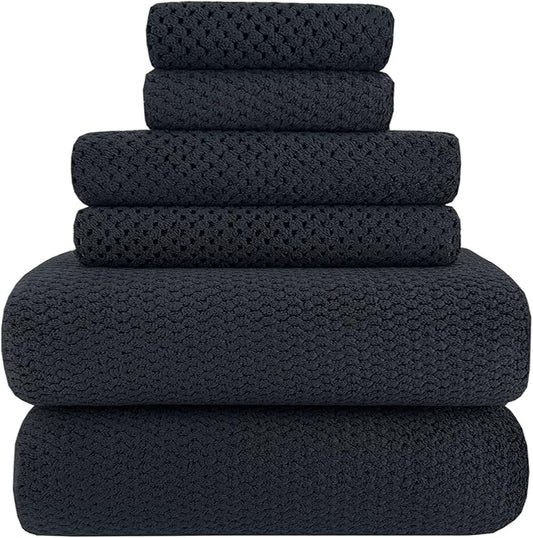 YTYC 29x59 Inch Bath Towels Set of 6 Large, Super Soft Absorbent Lint Free Microfiber Towels for Bathroom 80% Polyester (Black,6 Piece)
