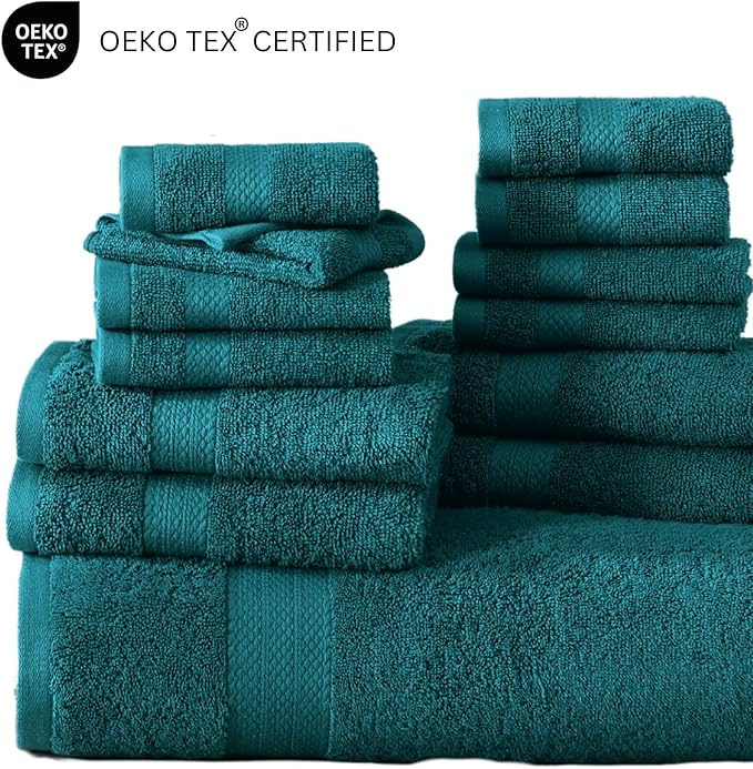 LANE LINEN 100% Ring Spun Cotton Bath Towel Set, 18PCs - 8 Washcloths, 4 Shower Towels, 6 Hand Towels for Bathroom - Hotel Quality Softness & Oeko-Tex Certified, Ultra Absorbent - Sea Port