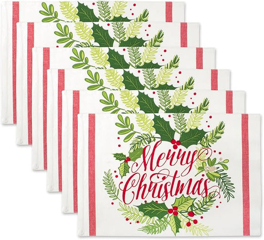 DII Boughs of Holly Collection Decorative Holiday Dining Table & Kitchen Décor, Placemat Set, 13x19,Christmas Greenery, 6 Count