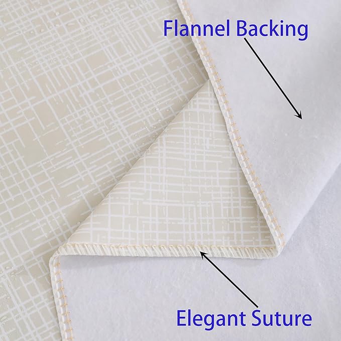 Heavy Duty Vinyl Tablecloth with Flannel Backing Waterproof Oil-Proof Plastic Table Cloth Stain-Resistant Wipeable Rectangle or Square Table Cover for Indoor and Outdoor (Beige Striped，60x102 Inch)