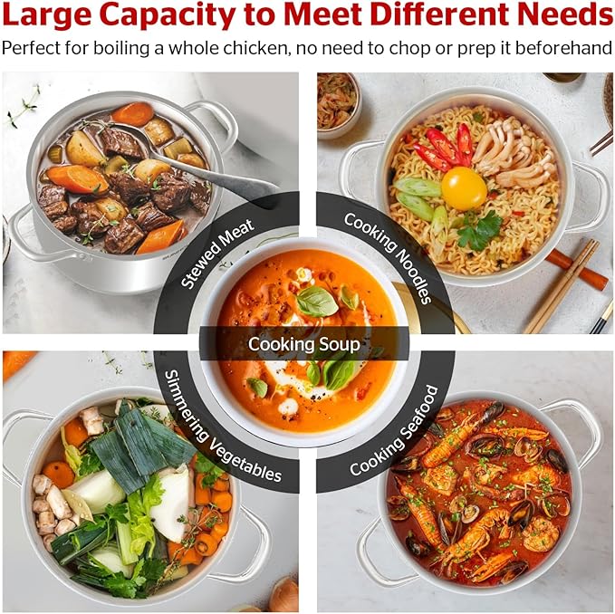 SUNHOUSE 15.5 -Quart Stainless Steel Stockpot – Heavy-Duty Induction Pot with Lid and Riveted Handles – Ideal for Soup, Seafood, Stock, Canning, and Catering for Large Groups and Events