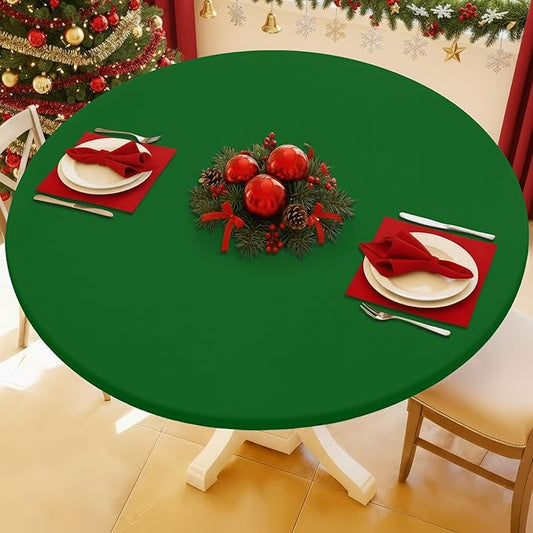 Round Spandex Tablecloth, Elastic Fitted Waterproof Tablecloths for 57"-68" Tables, Stretch Washable Picnic Table Cover for Camping, Dining, Indoor and Outdoor, Emerald Green