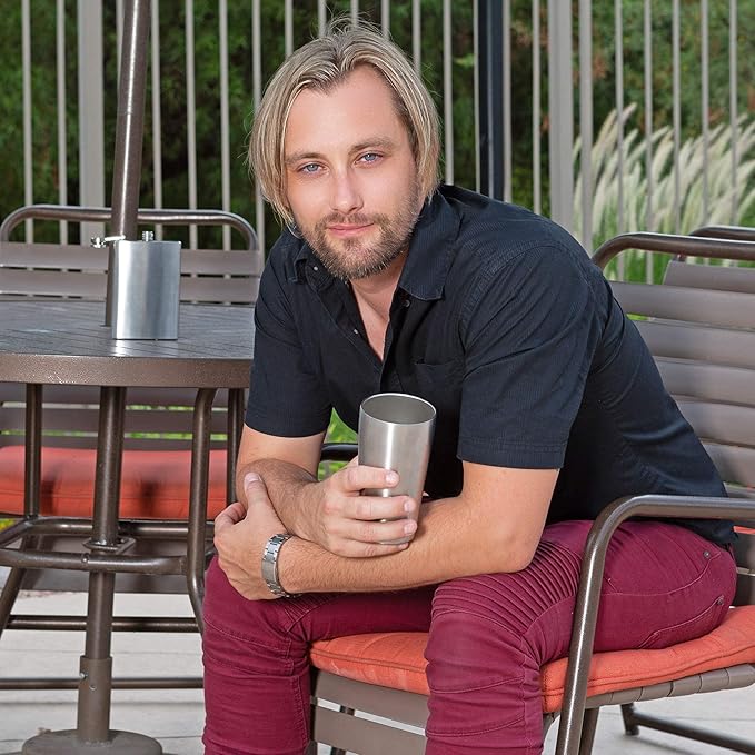 Stainless Steel Vacuum Insulated Pint Glasses - Set of 4 Pint Cups for Outdoors 16oz with Lids