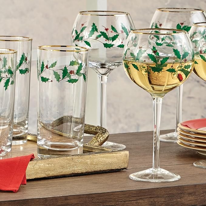 Lenox 849606 Holiday 4-Piece Iced Beverage Glass Set, Christmas Dinnerware, Hosting