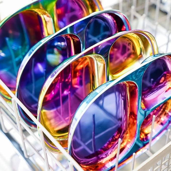 Ahimsa Stainless Steel Kids Plate, Pediatrician Designed Divided Toddler & Baby Plates, Non Toxic, Unbreakable & Dishwasher Safe, Iridescent Blue