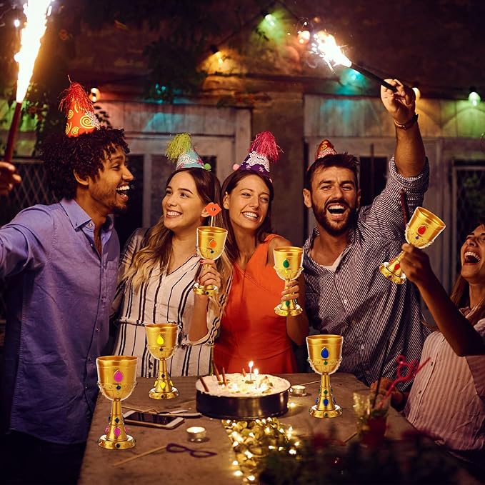 24 Pcs Medieval Molded Crown Goblets 8 oz Colorful Jeweled Goblet Vintage Plastic King Queen Party Cups Medieval Party Decorations for Halloween Carnival Drinking Supplies