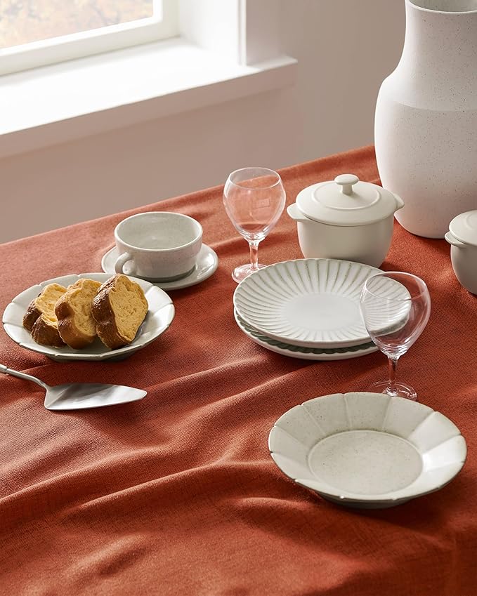 Linen Tablecloth for Square Table, 52x52 Inch Orange, Farmhouse Style Burnt Orange Tablecloth, Water Resistant Burlap Tablecloths for Dining Table Farmhouse Kitchen