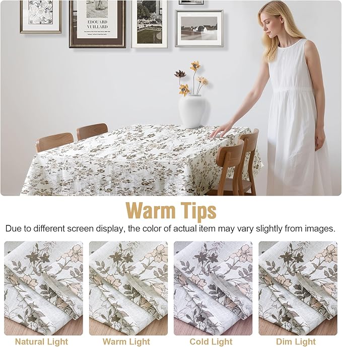 H.VERSAILTEX Linen Table Cloths Floral Printed Tablecloth Spill-Proof Waterproof Table Cover for Dining Buffet Feature Soft and Thick Fabric Wrinkle Free, 60 x 60 Inch, Retro Floral - Brown