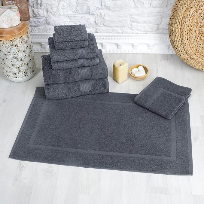 Towels Beyond - 8 Piece Luxury Towel Set, 100% Turkish Cotton, Includes 2 Bath Towels, 2 Hand Towels, 2 Washcloths & 2 Bath Mats, Highly Absorbent & Comfy Towels for Hotels & Spa | (Grey)