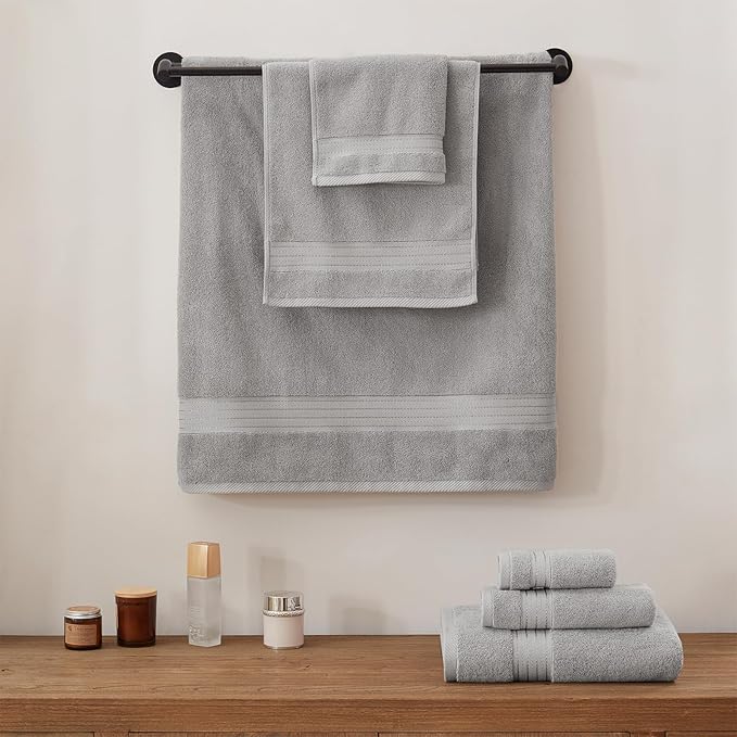 COZYART Silver Grey Hand Towels for Bathroom 4 Pcs, 13x30 Cotton Guest Hands Towel Set Super Soft Highly Absorbent Durable 650 GSM for Daily Use