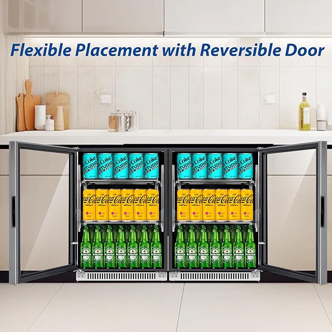 20 Inch Beverage Refrigerator Cooler,Under Counter Drink Fridge with Glass Door, Built-in or Freestanding, Quiet Compressor Cooling, 120 Can Capacity for Beer and Soda