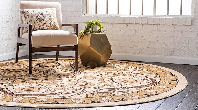 Unique Loom Espahan Collection Area Rug - Cape Cod (8'Round, Ivory/ Beige)