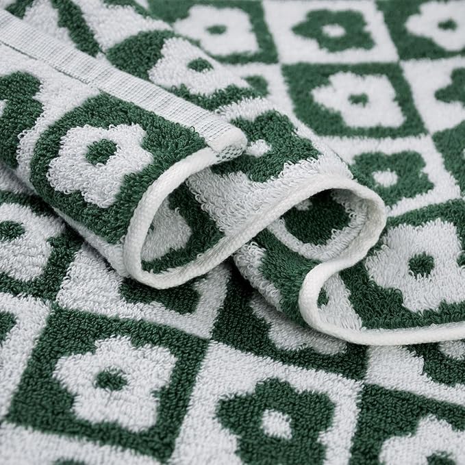 Jacquotha Cotton Hand Towels Green Checkered Floral - Quick Drying Hand Towel Set of 4, for Christmas Bathroom Decor, 29” x 13”