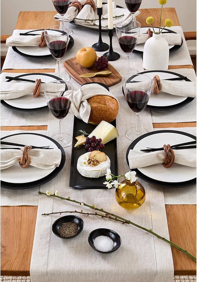 Solino Home Linen Table Runner 90 Inches Long - 100% Pure Linen Light Natural Table Runner 14 x 90 Inch for New Year - Classic Hemstitch