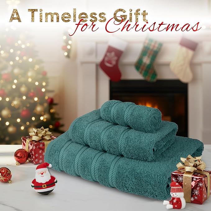 American Soft Linen Premium 3 Piece Towel Set, 1 Bath Towel 1 Hand Towel 1 Washcloth, 600 GSM 100% Cotton Turkish Towels for Bathroom, Teal Towel Set