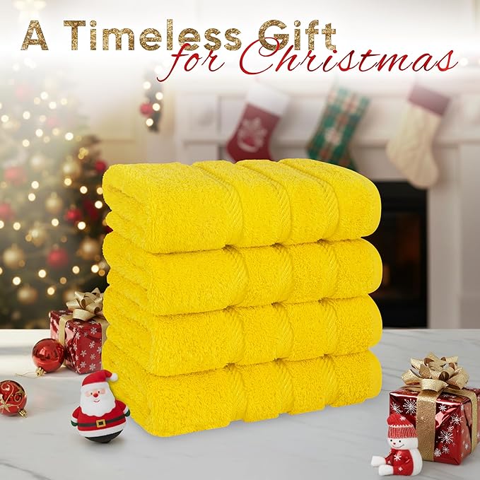 American Soft Linen Luxury Hand Towels for Bathroom, 600 GSM 100% Cotton Turkish 4 Piece Hand Towel Set, 600 GSM Hand Face Towels for Kitchen, Yellow Hand Towels