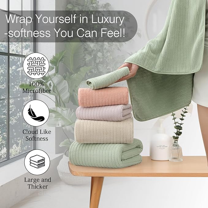 18 Piece Family Bath Towel Set Include 6 Bath Towels,6 Hand Towels and 6 Washcloths Soft Bathroom Towel with Hanging Loops,Highly Absorbent Quick Dry Towels Set for Bathroom,Hotel and Spa-Green