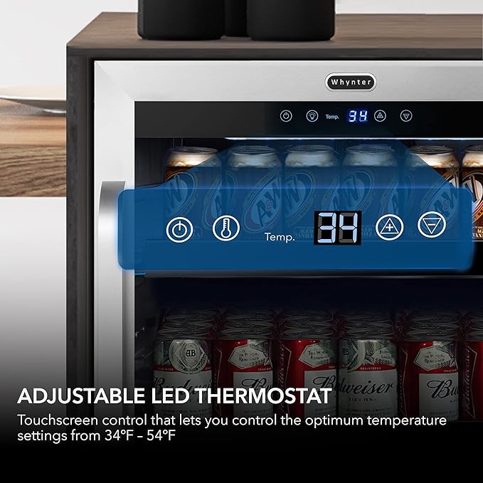Whynter 180 BBR-148SB Built-in 182 Can Undercounter Beverage Refrigerator with Reversible Door, Digital Control and Lock, 5.1 Cubic Feet, Stainless Steel