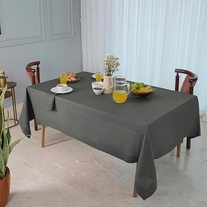 D'Moksha Homes Linen Tablecloth 60 x 90 Inch - 100% Pure Linen Charcoal Grey Tablecloth for Rectangle Tables - Machine Washable Table Cloth for Winter, Christmas, Holiday, New Year