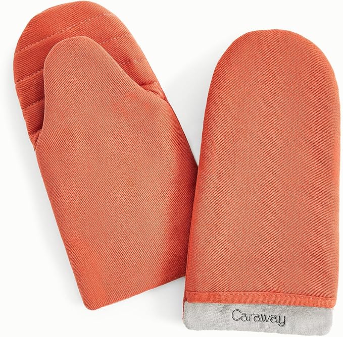 Caraway Oven Mitts - 100% Organic Cotton Oven Mitt - Double-Layer & Stain-Resistant Stitching - Safe Handling of Hot Kitchenware - Set of 2 - Perracotta