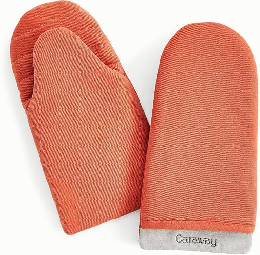 Caraway Oven Mitts - 100% Organic Cotton Oven Mitt - Double-Layer & Stain-Resistant Stitching - Safe Handling of Hot Kitchenware - Set of 2 - Perracotta