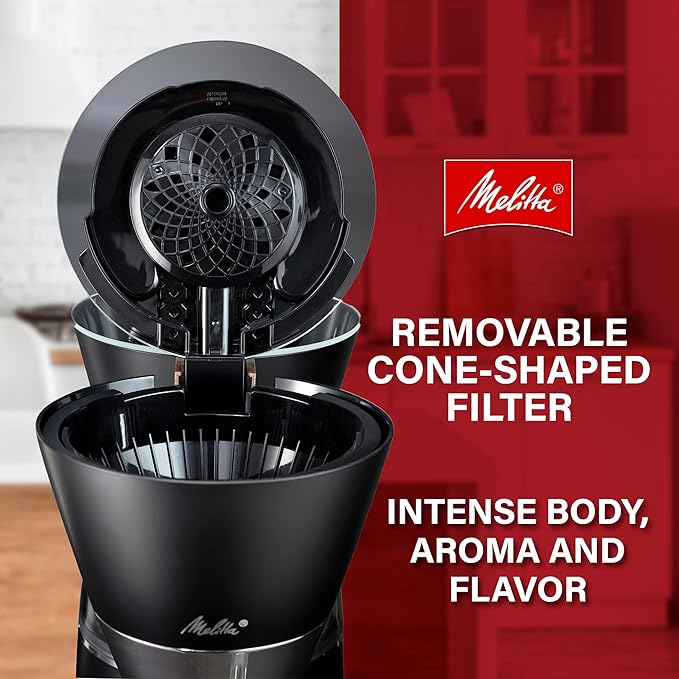 Melitta Vision 12-Cup Drip Coffee Maker, Automatic and Programmable, 96oz Capacity with 5-Pack Coffee Filters | Black