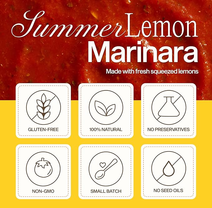 Sauz | Summer Lemon Marinara Pasta Sauce, 25 Oz Jar (4-Pack), Fresh Citrus Zest, Gluten-Free, Non-GMO, Multi-Use Tomato Sauce with Clean Ingredients – Small Batch Fresh Tomato Sauce