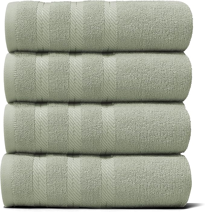 Hearth & Harbor Luxury Hand Towels - 100% Ring Spun Cotton Hand Towels for Bathroom, Shower, Spa, Soft & Absorbent Towels, 4 Piece Set, Sage Green